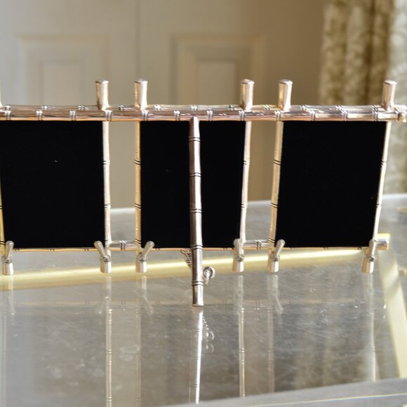 POTTERY BARN Metal Silver Bamboo Style Triple Frame - Picture 7 of 8